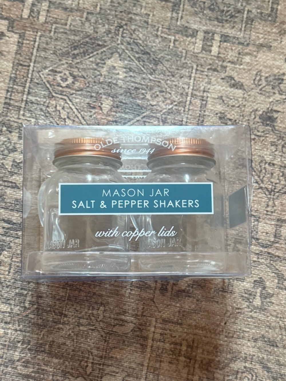 Older Thomson Mason Jar Salt & Pepper Shakers with Copper Lids
